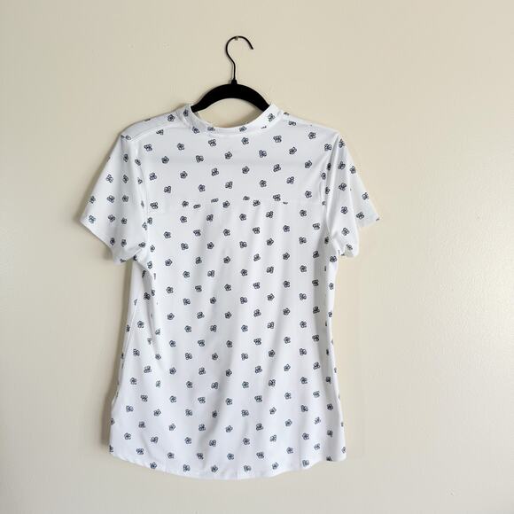 Puma White + Blue Hibiscus Floral Print Zip Closure Polo - Medium - Picture 8 of 10